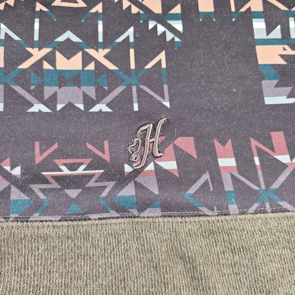 Hooey Mens XL Southwestern Aztec Print Snap Mock Neck Pullover Sweatshirt Olive - Picture 3 of 9